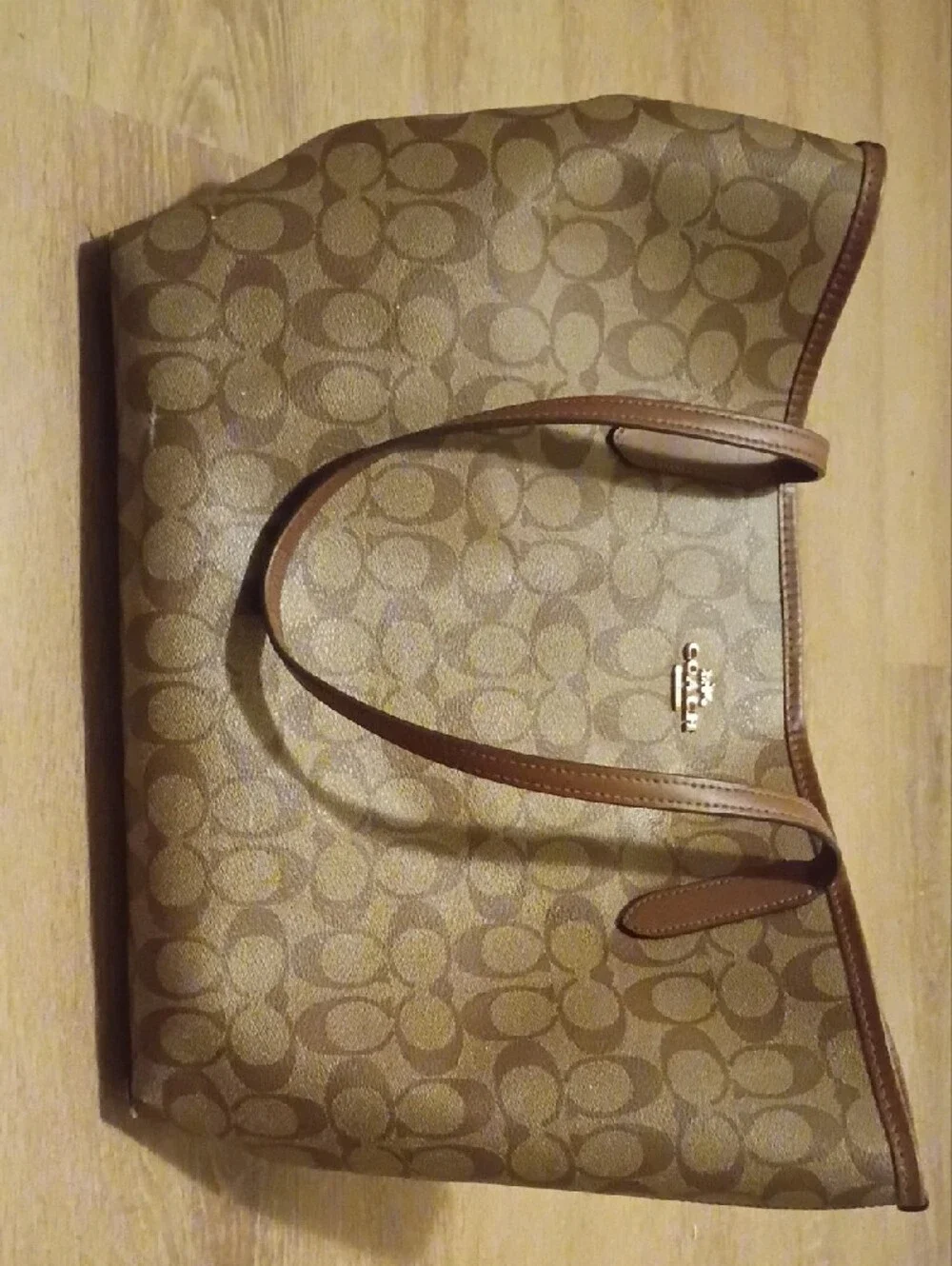 Coach Brown Signature Canvas Tote with Leather Straps